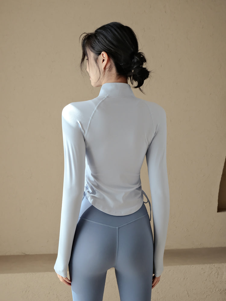 Drawstring slimming zipper jacket