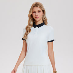 Collegiate light luxury contrast lapel short-sleeved T-shirt