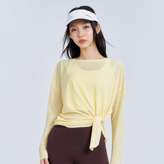 Slit yoga long-sleeved slub gauze smock