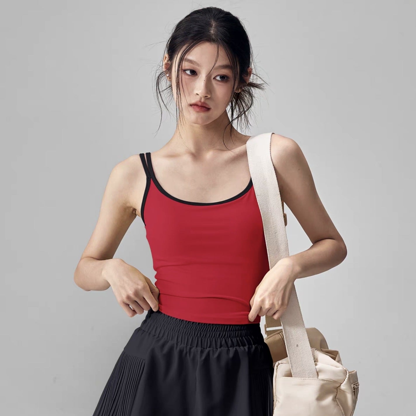Contrasting double strap slimming sports fitness back bra