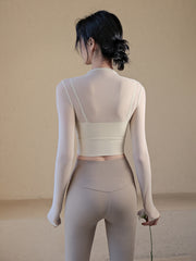 Sexy mesh sports long sleeves with chest pads