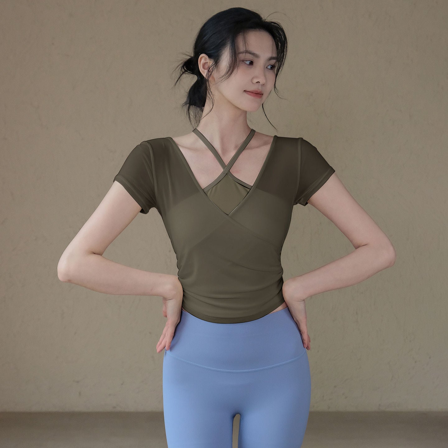 Waist slimming, Breathable mesh fitness, Sports short sleeves