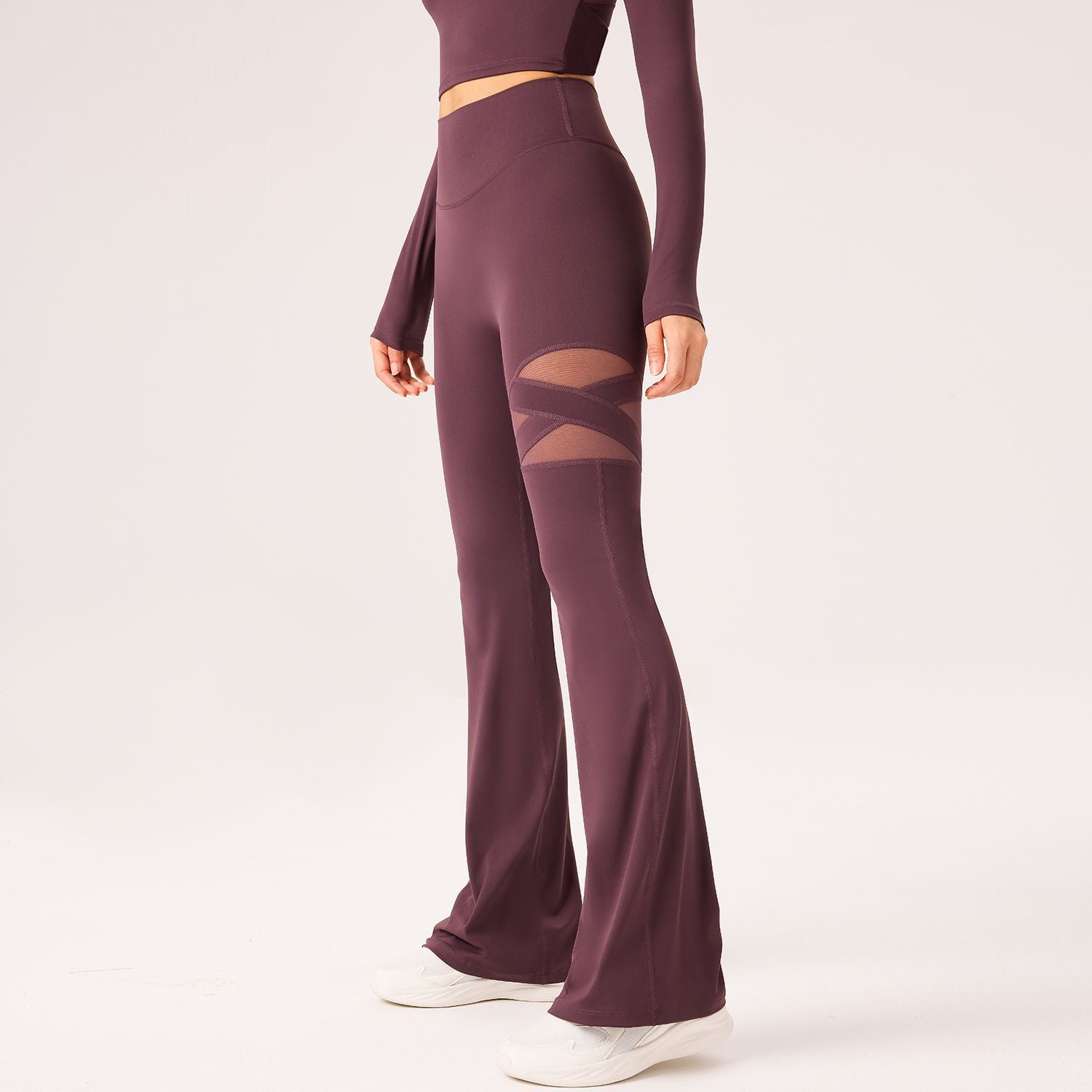 Hollow breathable high-waisted hip lift slimming yoga sports bell-bottoms