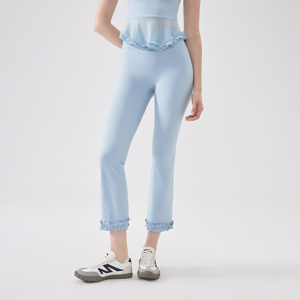 High-waisted lace slim slim hip lifting sports cropped pants