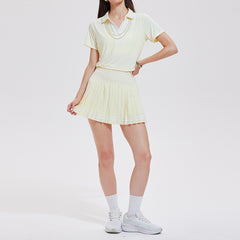 Anti-shine pleated skirt quick-drying V-neck short-sleeved golf suit