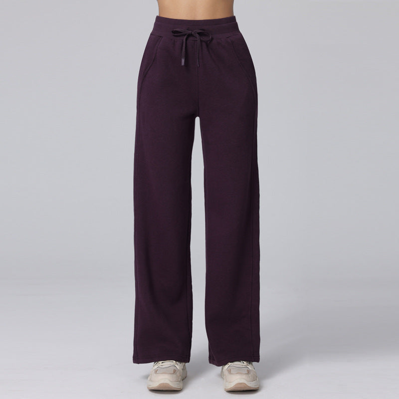 Autumn and winter high-waisted commuting versatility fleece sports wide-leg pants