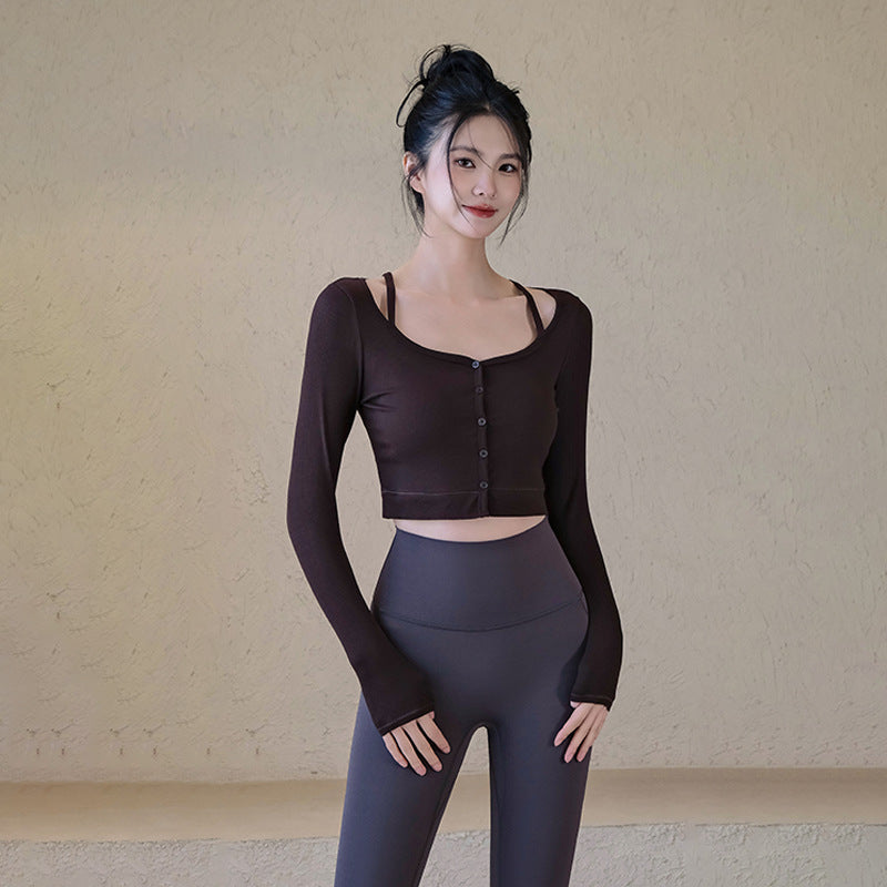 Fake two slim ribbed sports long sleeves