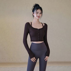 Fake two slim ribbed sports long sleeves