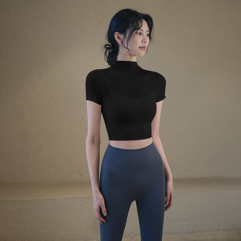 Sexy mesh strap chest pad sports t-shirt short sleeves