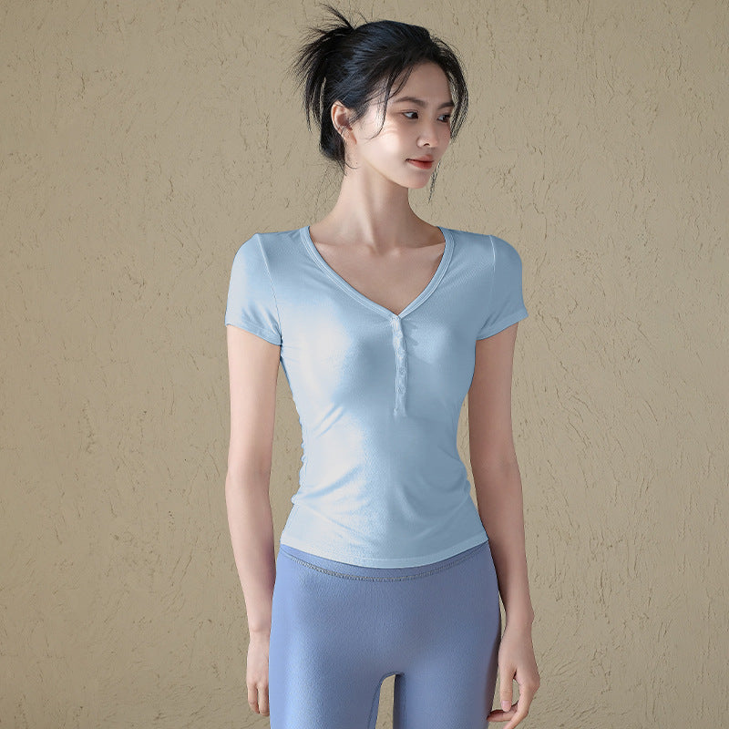 Slim and versatile button-down sports T-shirt running training short sleeves