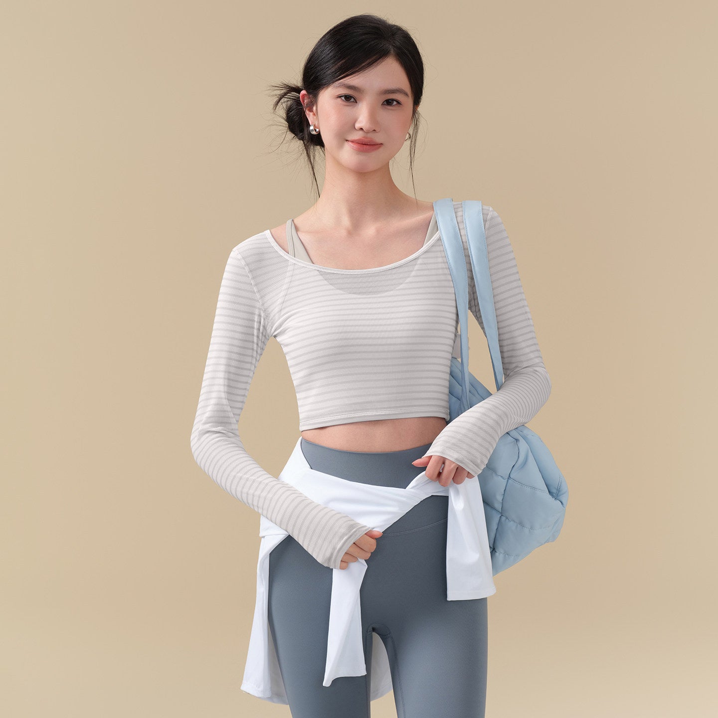 Fake two-piece mesh breathable running training sports long sleeves