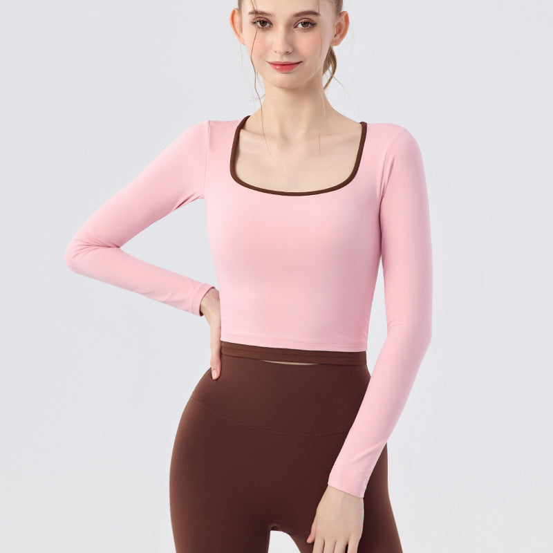 New contrasting fake two-piece Pilates running sports fitness long-sleeved top