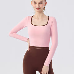 New contrasting fake two-piece Pilates running sports fitness long-sleeved top