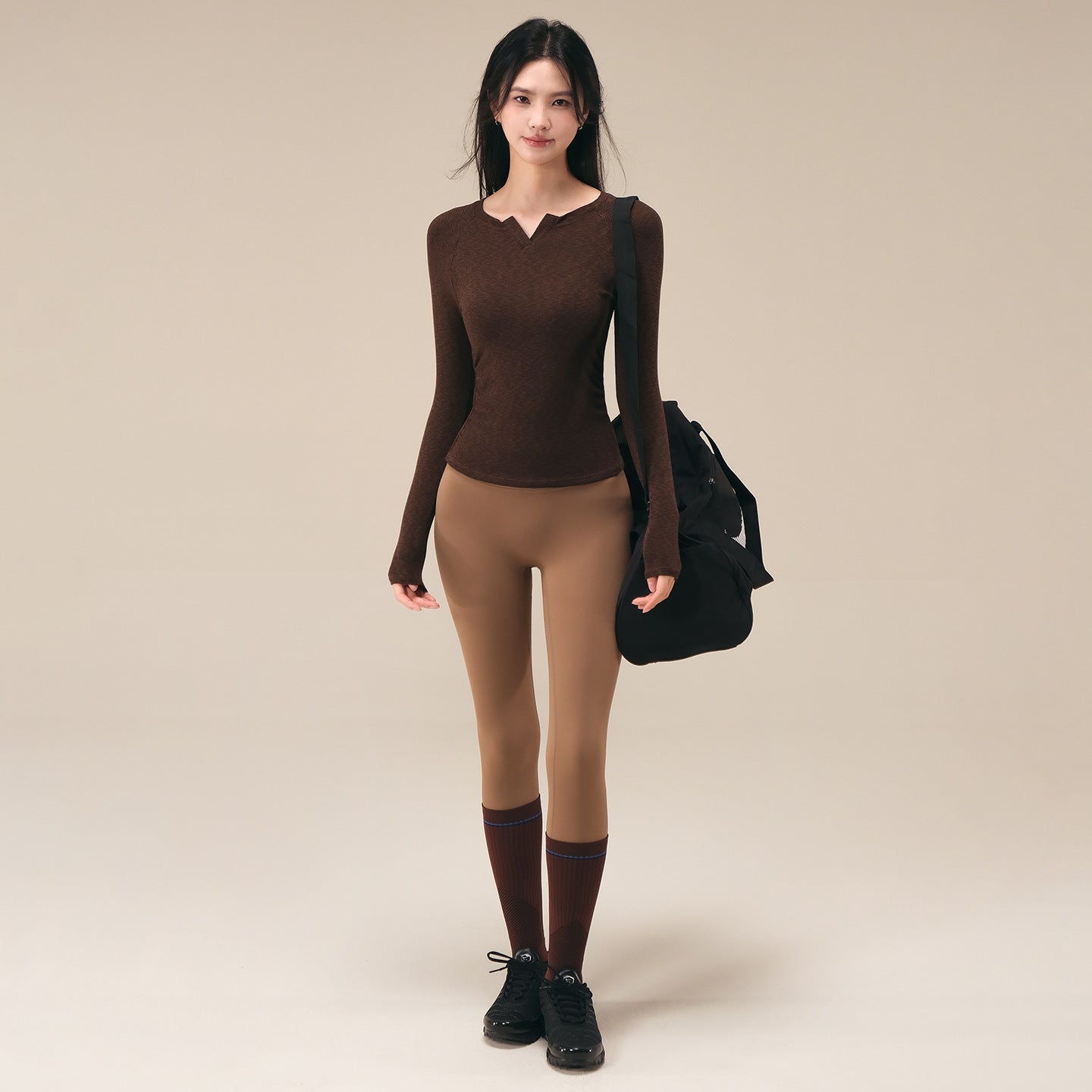 Autumn and winter new waist cinching personality V-neck fitness long sleeves