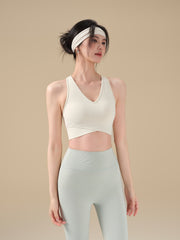 Color-block Criss-cross Hem Racerback Sports Bra/Tank Top