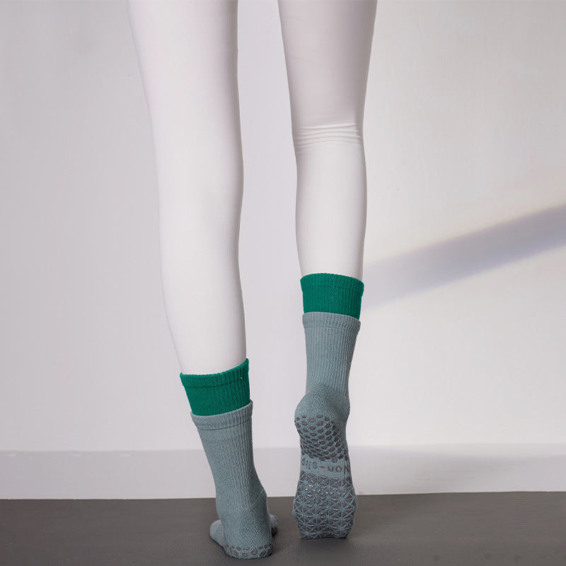 Contrast double-layer tummy control non-slip crew socks