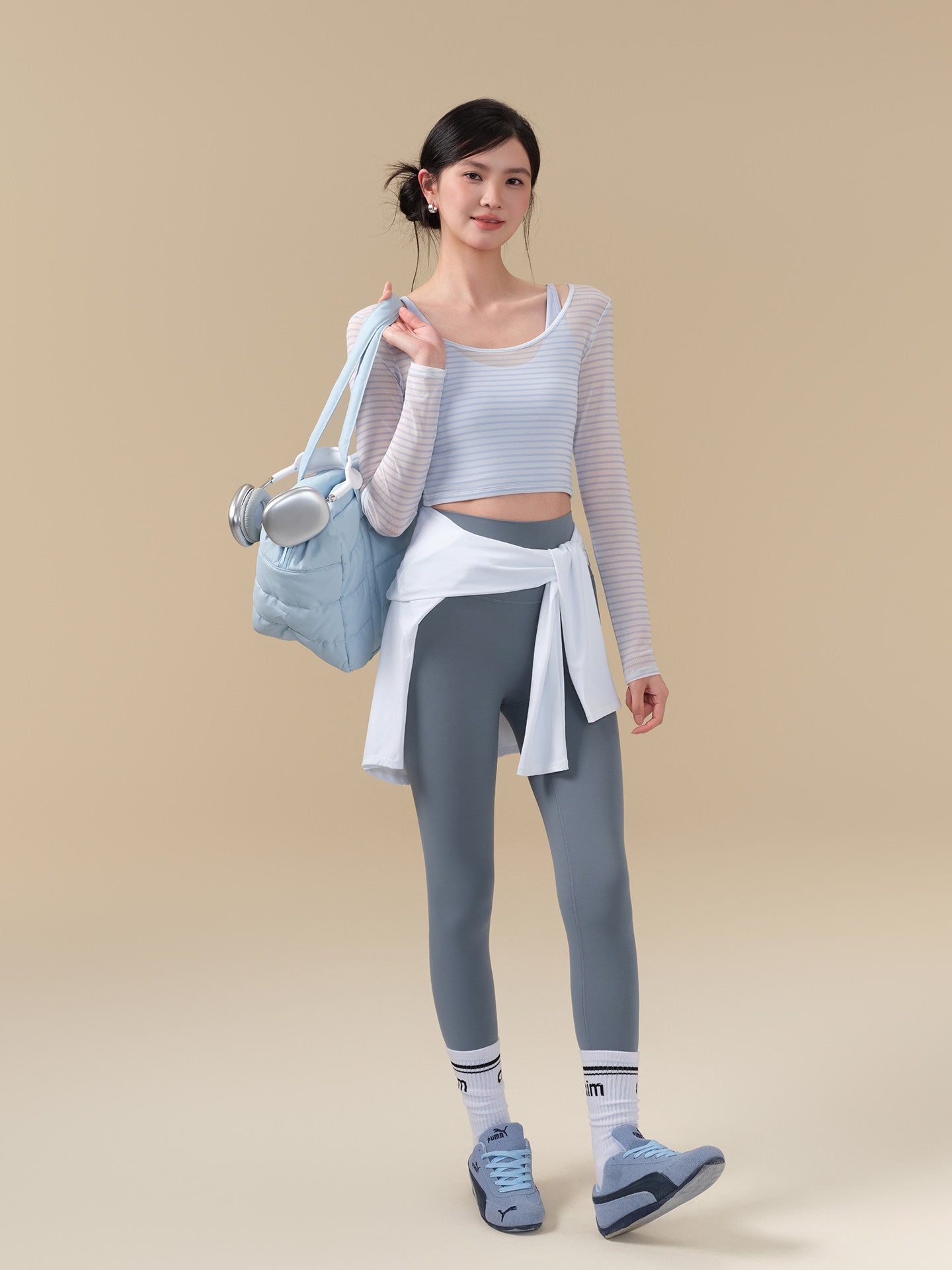 Fake two-piece mesh breathable running training sports long sleeves