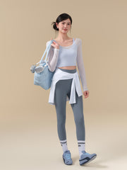 Fake two-piece mesh breathable running training sports long sleeves