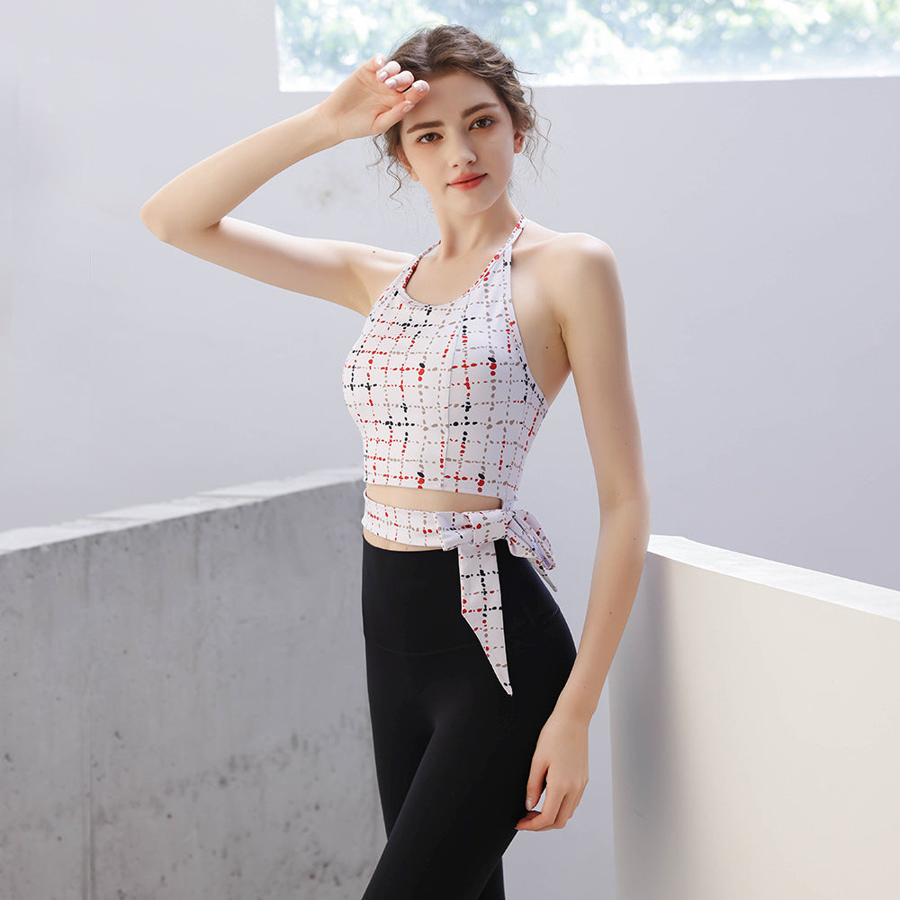Fashion print colorful strappy halterneck leggings set