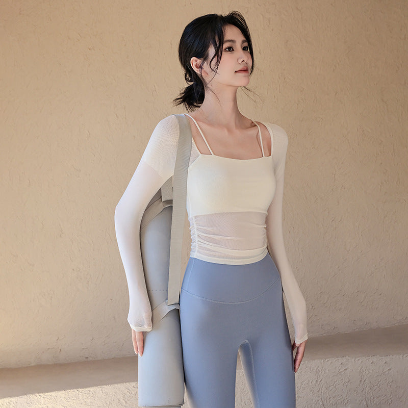 Two-piece look mesh long sleeve