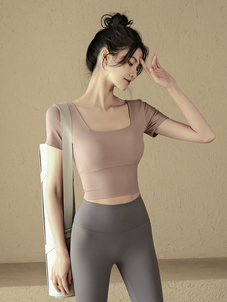 Professional Running Yoga Short Sleeve T-Shirt with Chest Pad