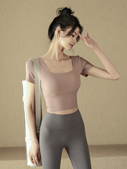 Professional Running Yoga Short Sleeve T-Shirt with Chest Pad