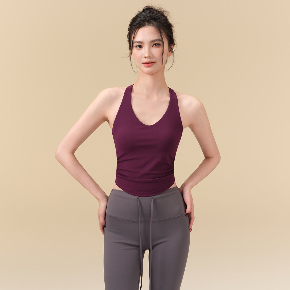 New pleated waist cut-out beauty back sports vest