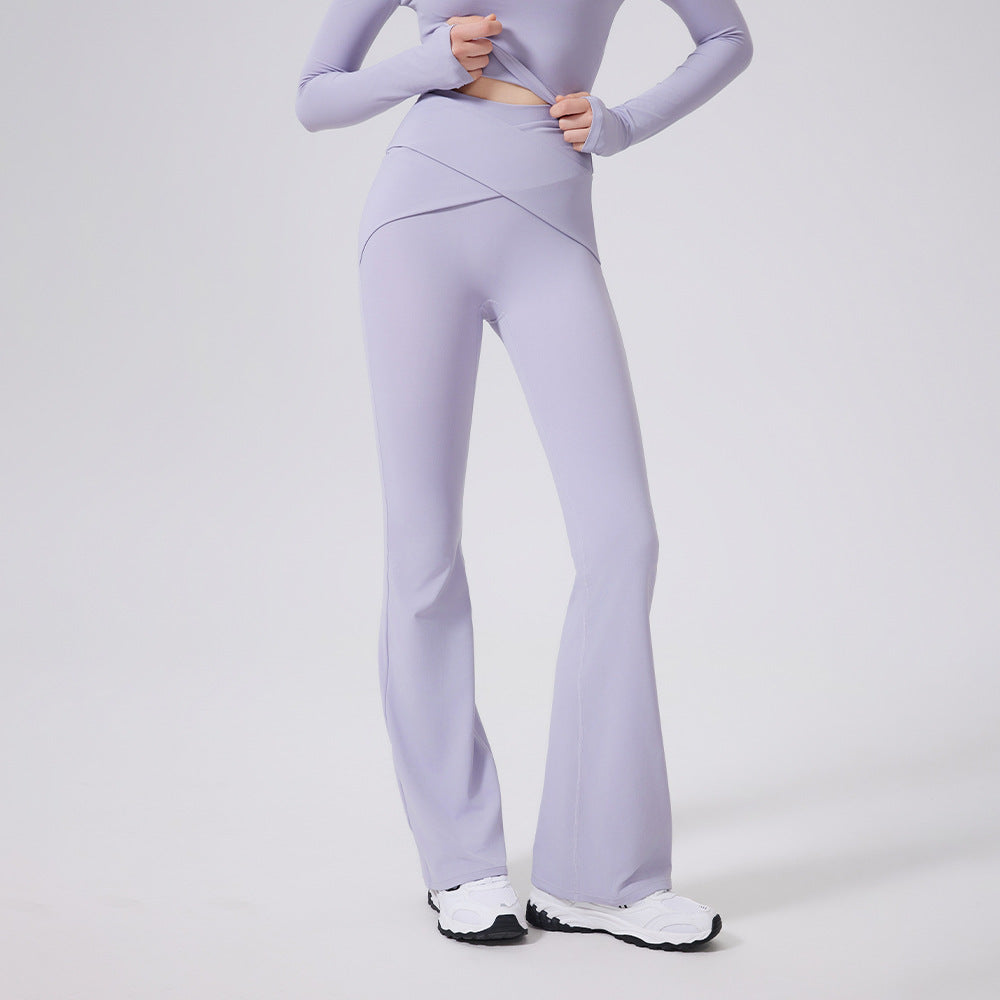 Nude tummy tucking high stretch sweatpants yoga bell bottoms
