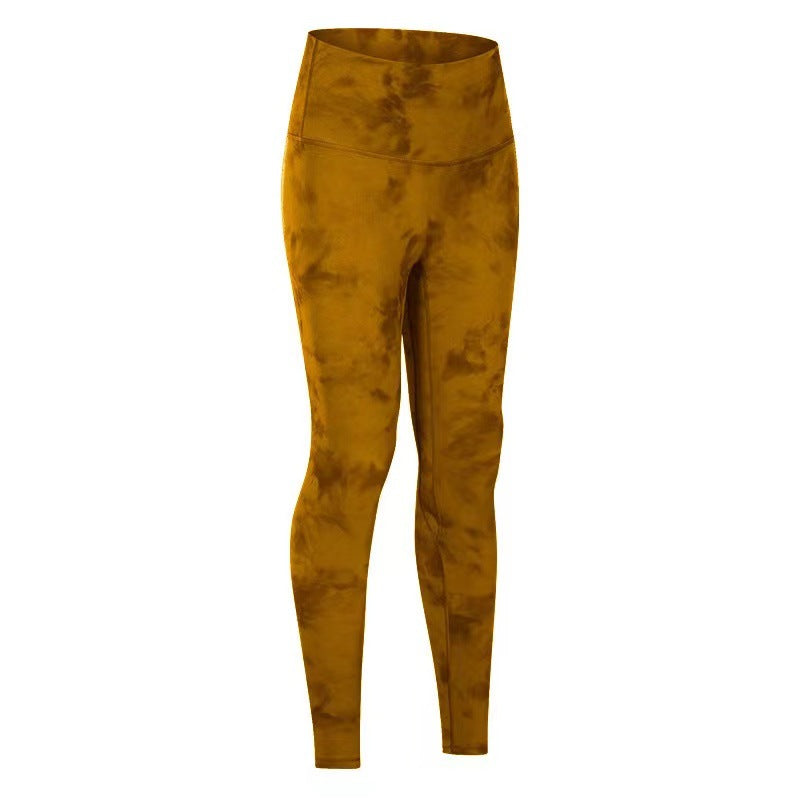 Tie-dye personality nude hip lift slim sports running tight stretch cropped pants