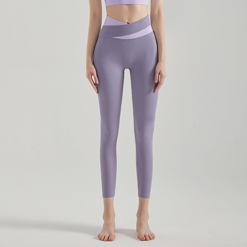 Color-blocked cross-waisted leggings