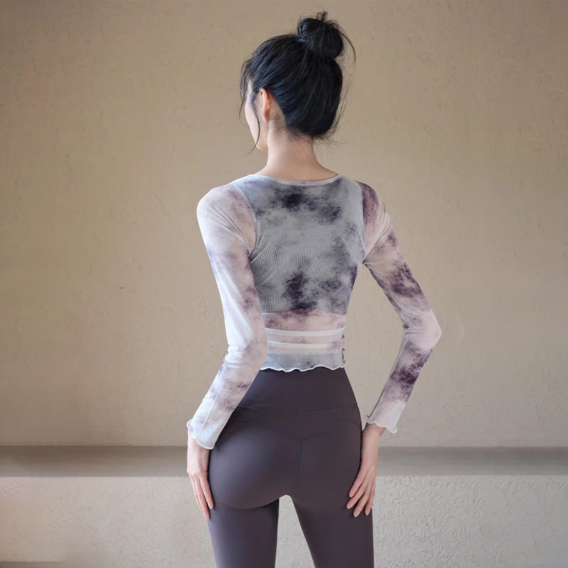 Gradient Mesh Faux Two-Piece Yoga Top