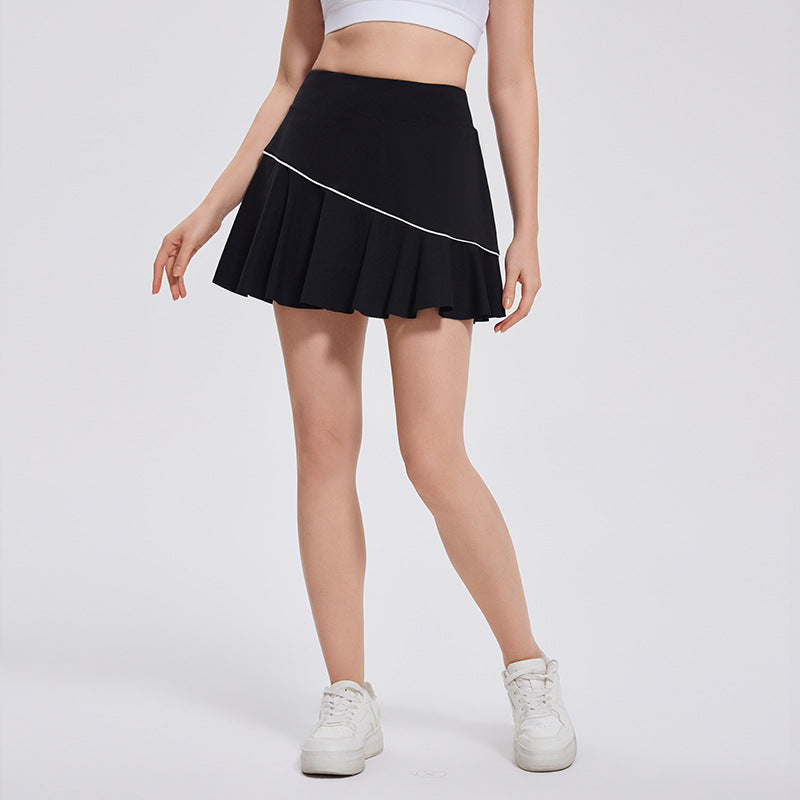 Fake two-piece anti-walk pleated sports badminton tennis skirt with pockets