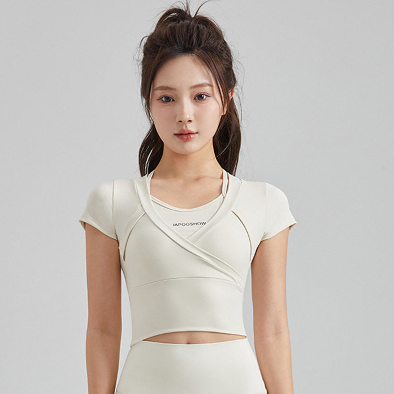 Fake two nude quick-drying slimming fitness T-shirts
