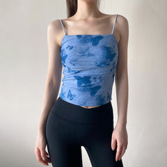 Ink painting spaghetti shoulder strap chest pad integrated camisole