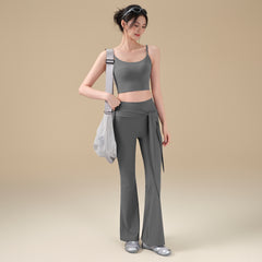 New high-elastic threaded bootcut pants personalized strap Pilates gym pants
