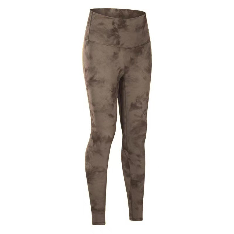 Tie-dye personality nude hip lift slim sports running tight stretch cropped pants