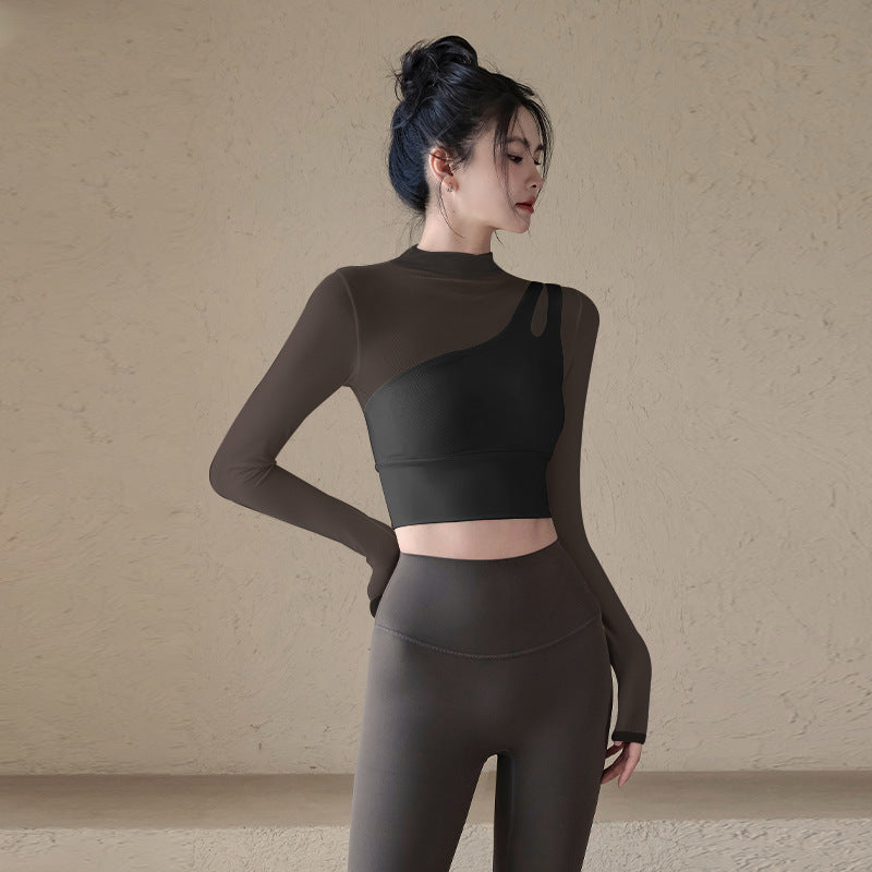 Mesh fake two pieces with chest pads and long sleeves