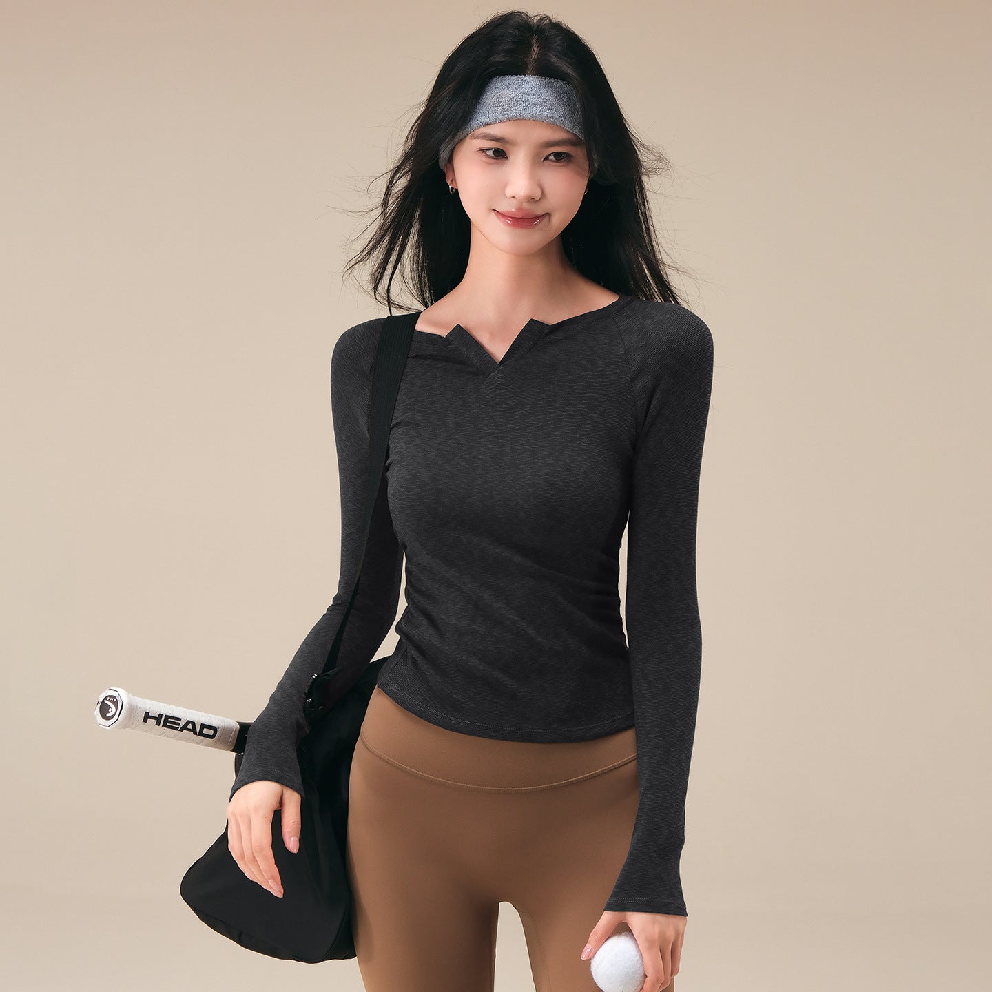 Autumn and winter new waist cinching personality V-neck fitness long sleeves