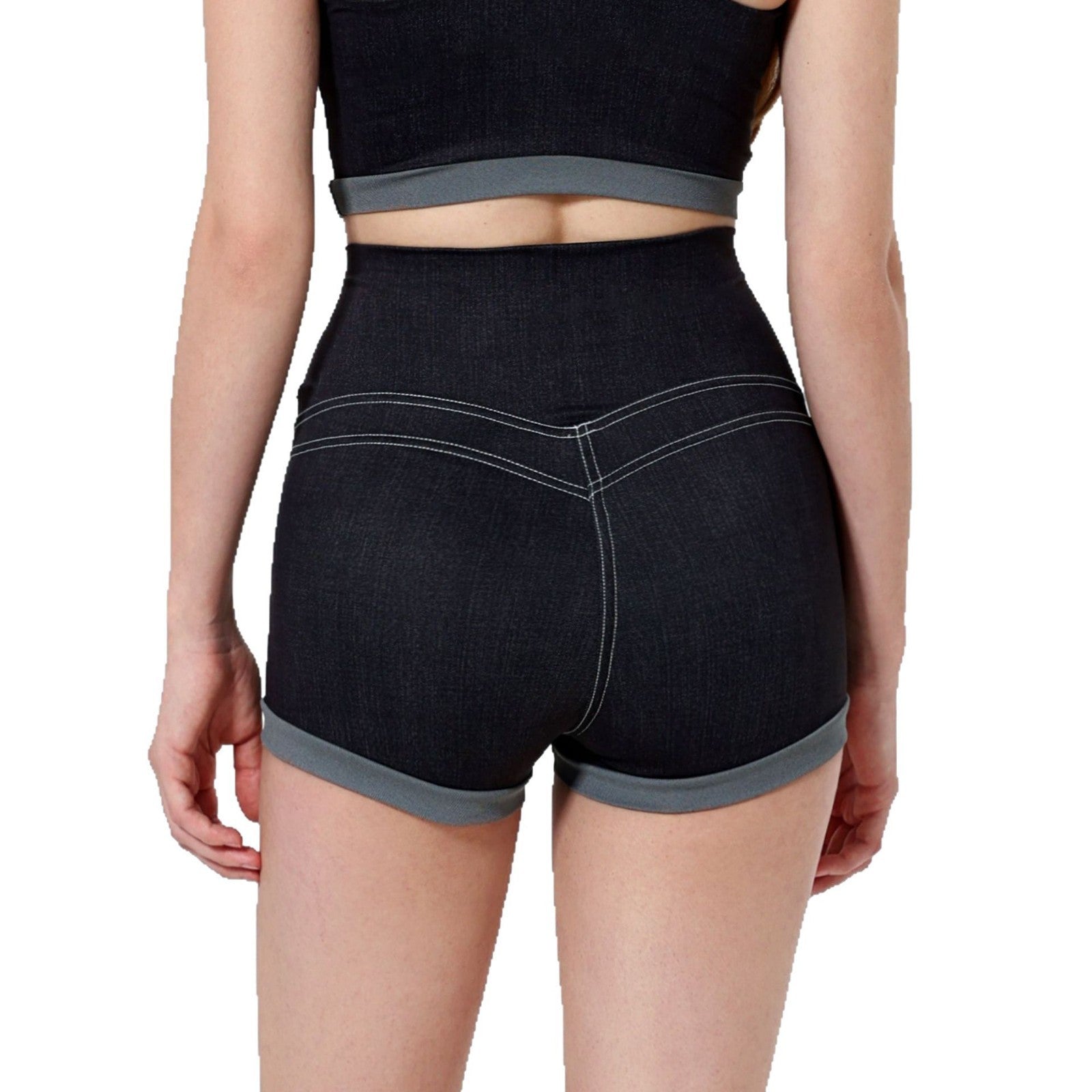 Imitation denim nude fast-drying high-waisted hip lifting slimming sports fitness shorts