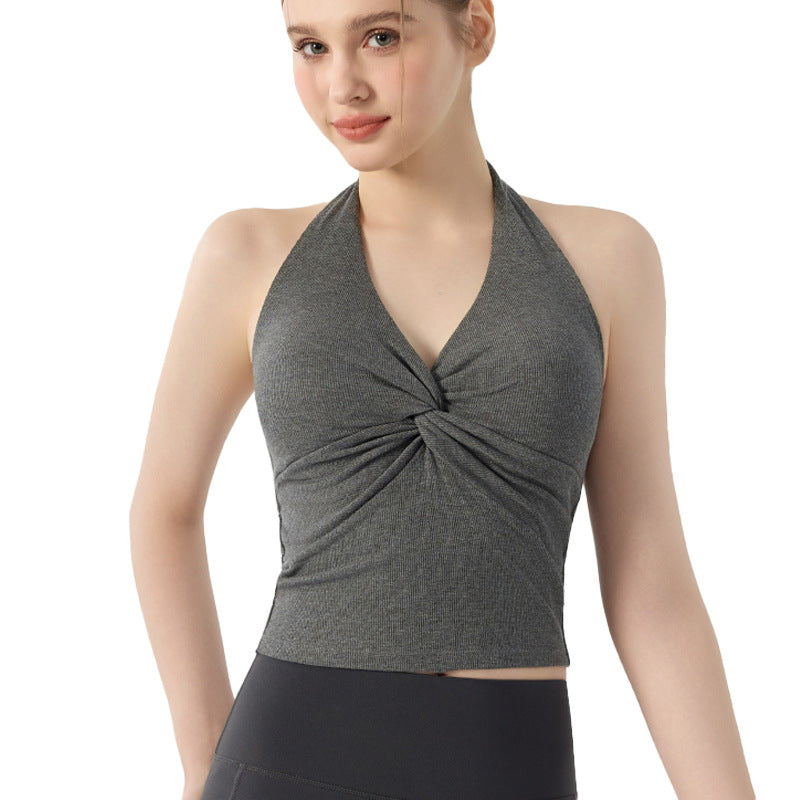 V-neck kink halterneck fitness bra