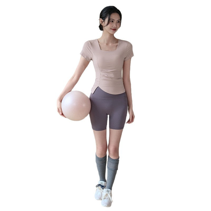 U-neck slimming running training fitness breathable T-shirt short sleeves