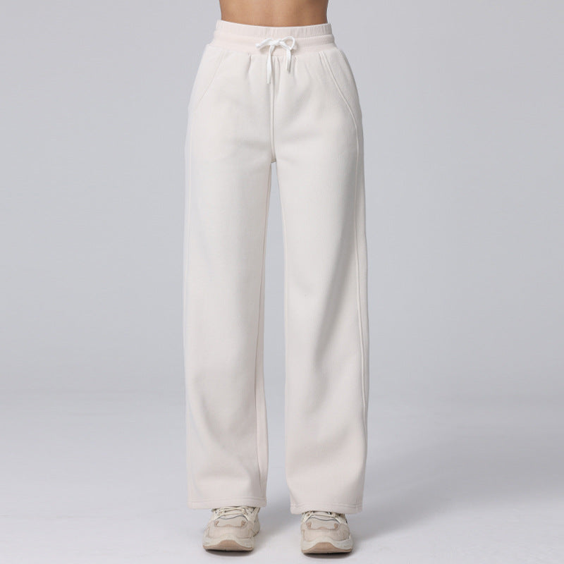 Autumn and winter high-waisted commuting versatility fleece sports wide-leg pants