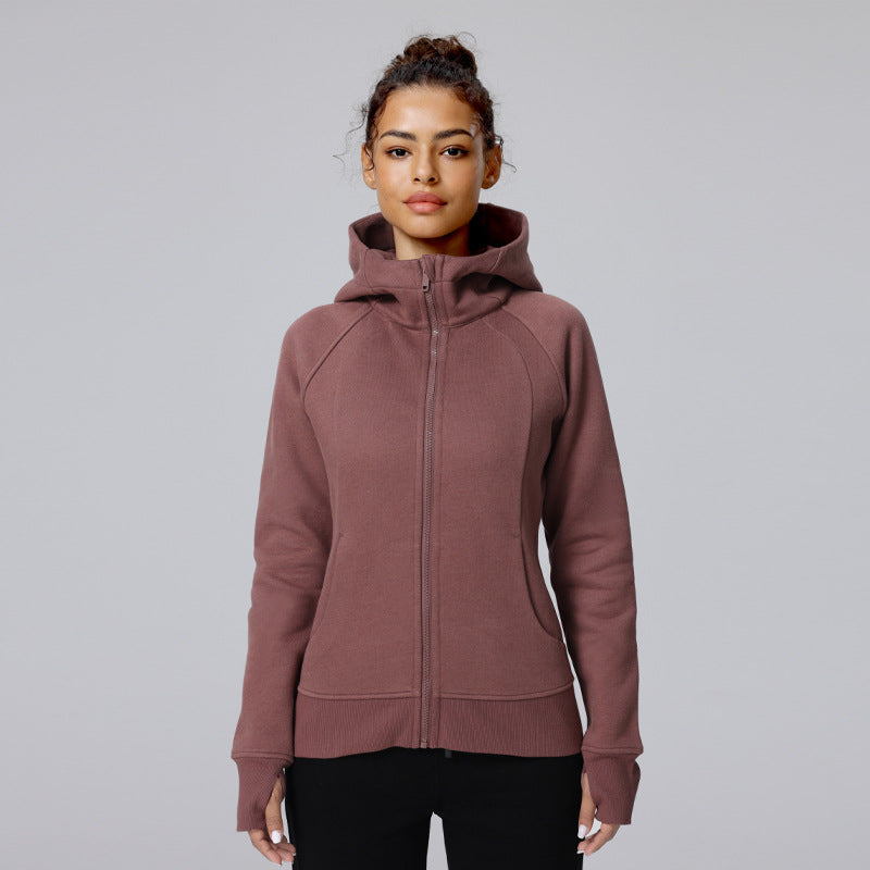 Autumn and winter new fleece hooded sports fitness long-sleeved jacket