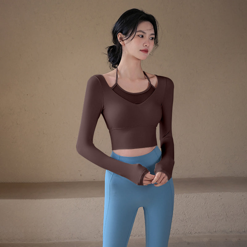 Fake two-piece sports long sleeves with chest pads