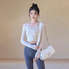 Mesh faux two-piece sports top