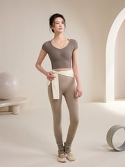 Hollow shirred pleats slim sports short sleeves