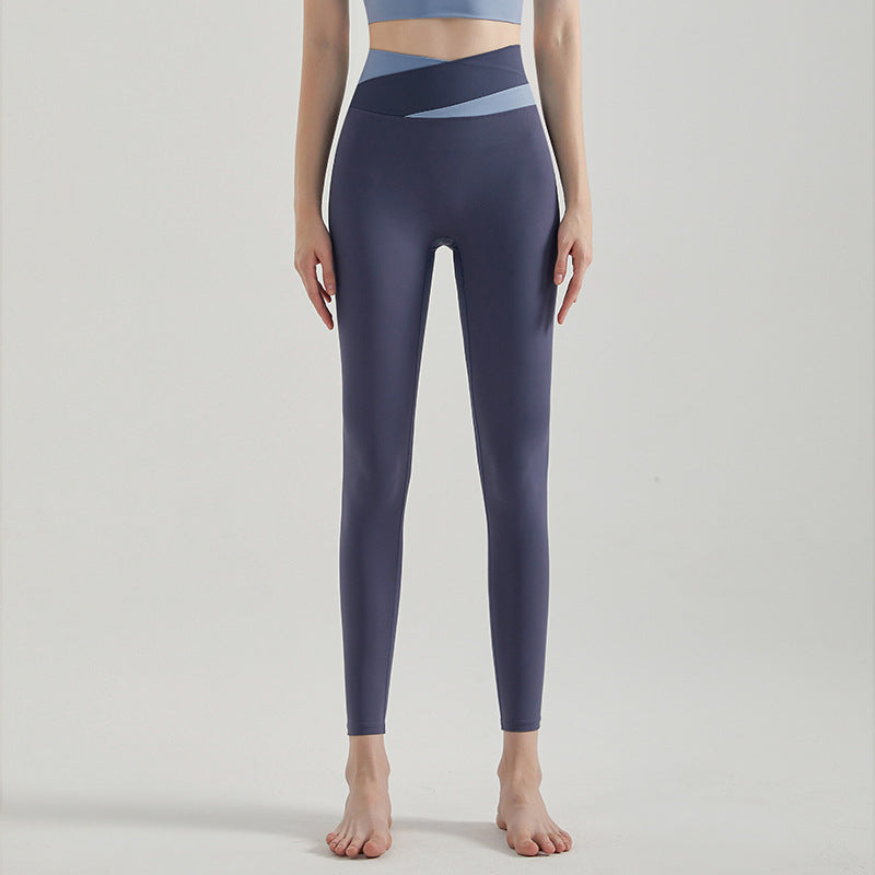 Color-blocked cross-waisted leggings