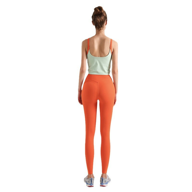Color-blocking beautiful back twisted bra + leggings set