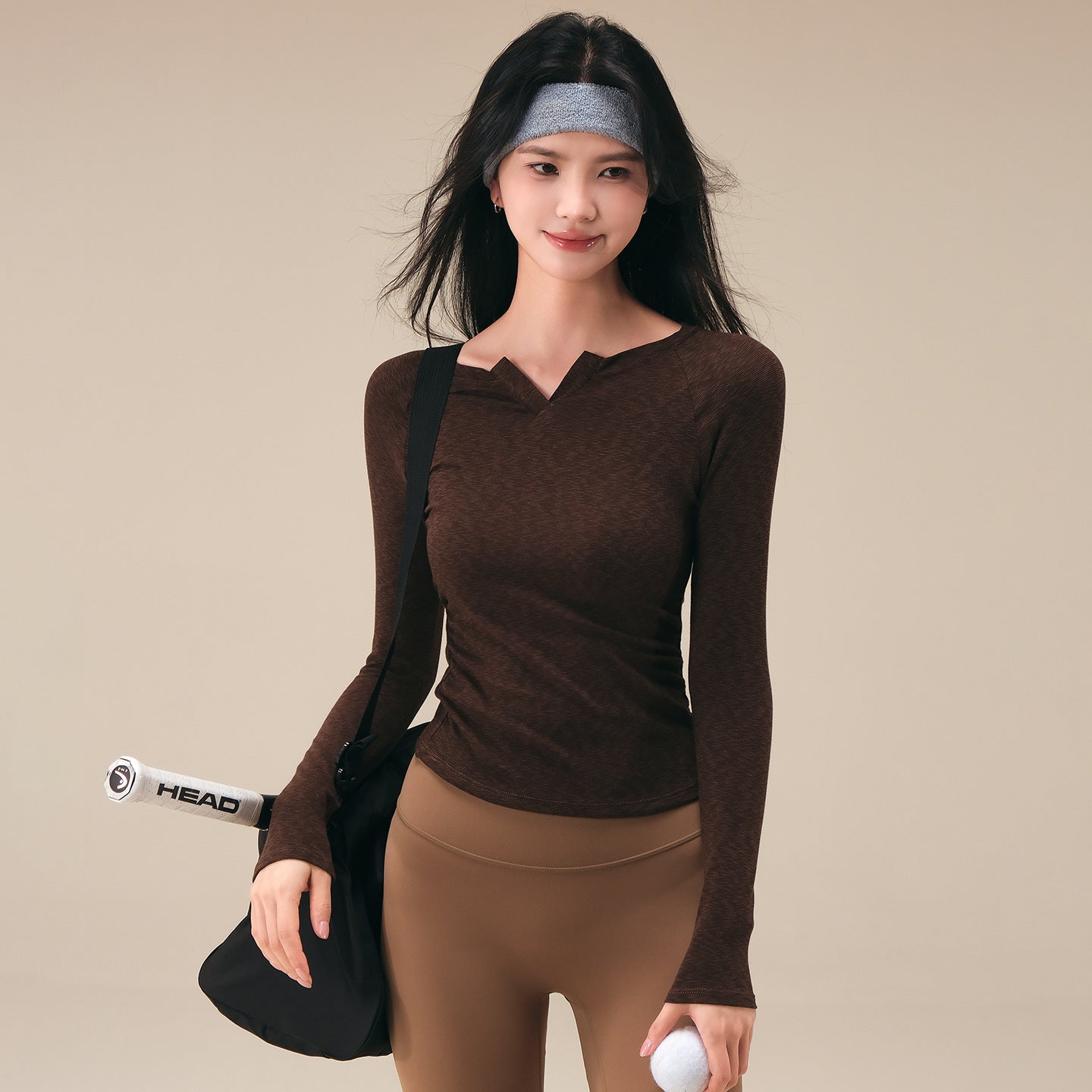 Autumn and winter new waist cinching personality V-neck fitness long sleeves