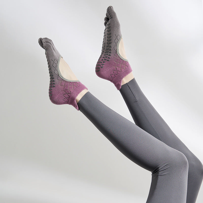 Gradient diamond breathable instep five-toe non-slip ankle socks